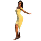 Damen figurbetontes Off-Shoulder Kleid R&B