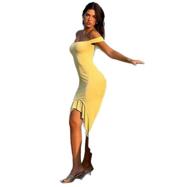 Damen figurbetontes Off-Shoulder Kleid R&B