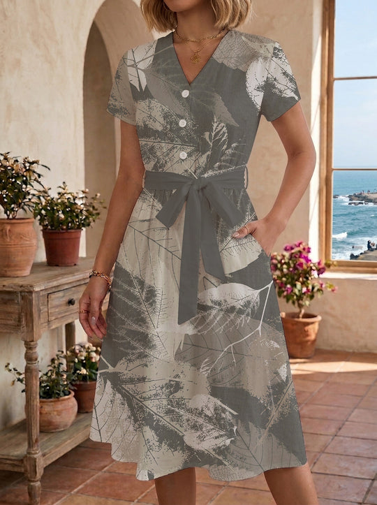 Damen Blühendes Midikleid mit taillierbarem Gürtel und kunstvollem Print R&B