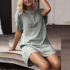 Damen lässiges Kurzarmkleid mit seitlichen Schlitzen und lockerer Passform R&B