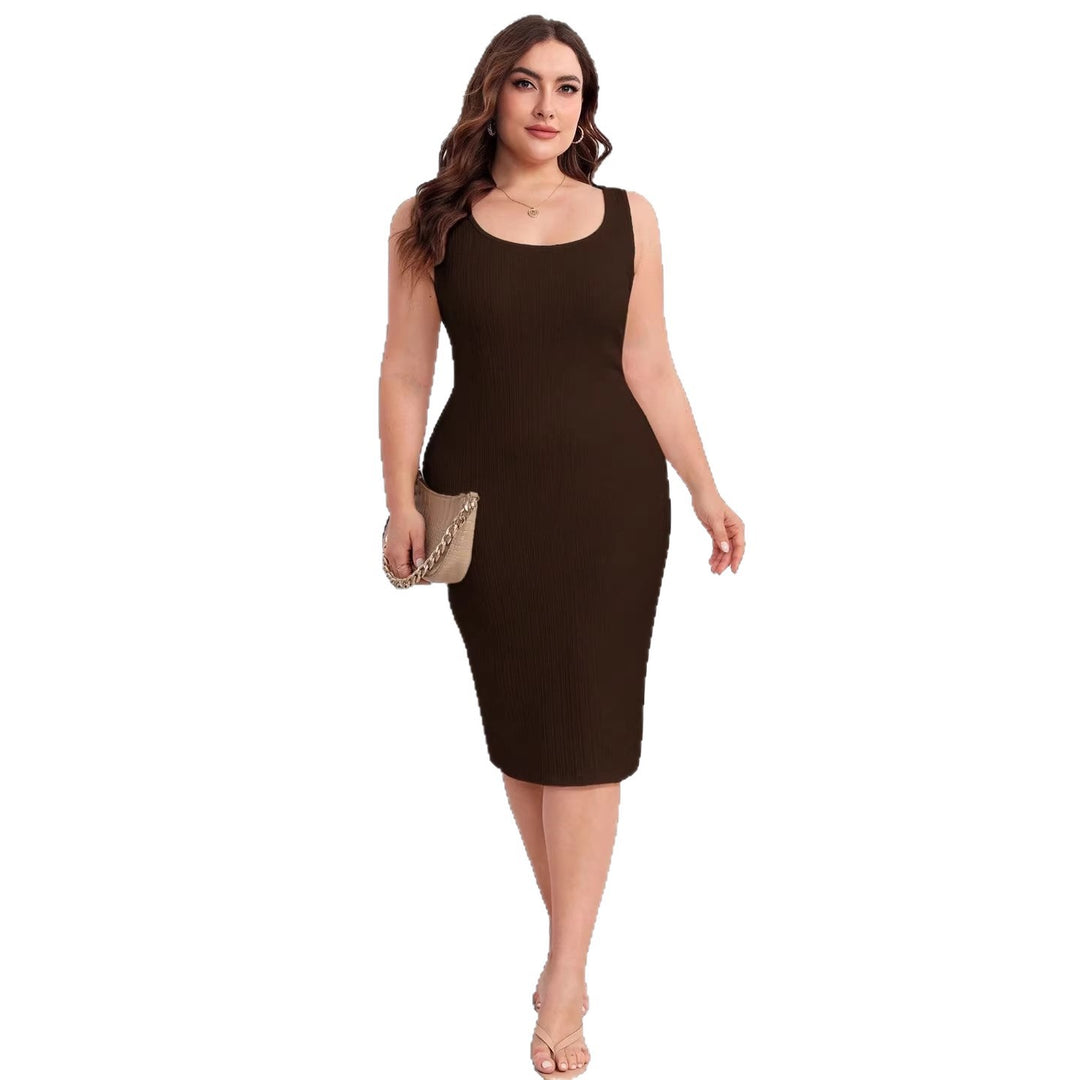 Damen figurbetontes Midi-Kleid mit geschmeidiger Rippstruktur und elegantem Rundhalsausschnitt R&B