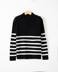 Damen modischer Strickpullover mit Streifenmuster und Knopfdetails