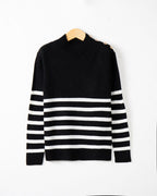 Damen modischer Strickpullover mit Streifenmuster und Knopfdetails