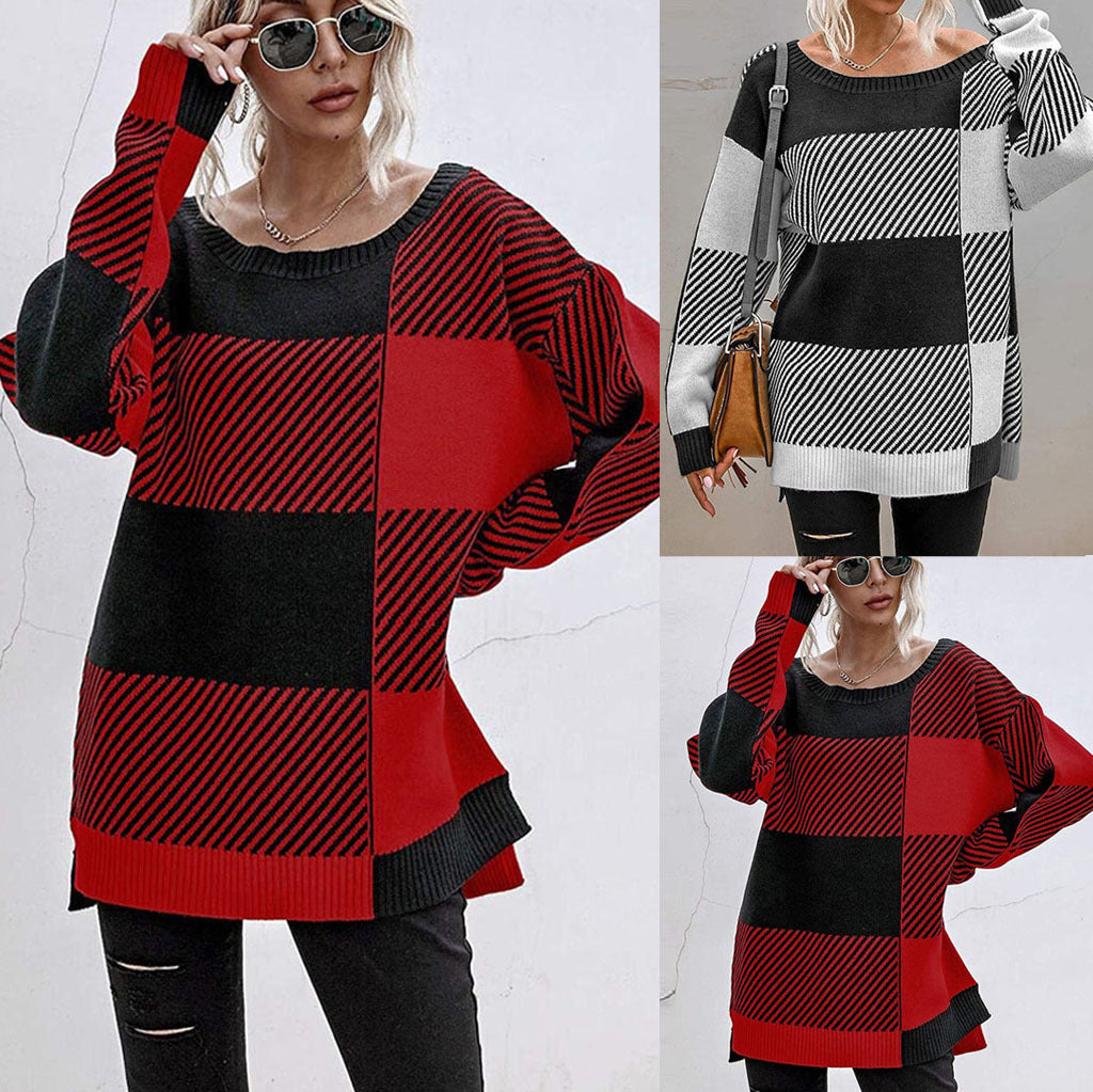 Damen Grobstrickpullover im modernen Blockdesign R&B