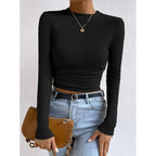 Damen Langarm-Crop-Top aus strukturiertem Jersey R&B