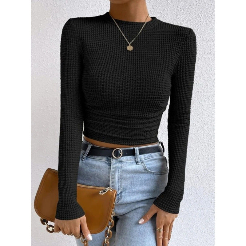 Damen Langarm-Crop-Top aus strukturiertem Jersey R&B