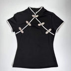 Damen Chinesisch inspirierte Bluse mit modernem Stehkragen und floralen Details