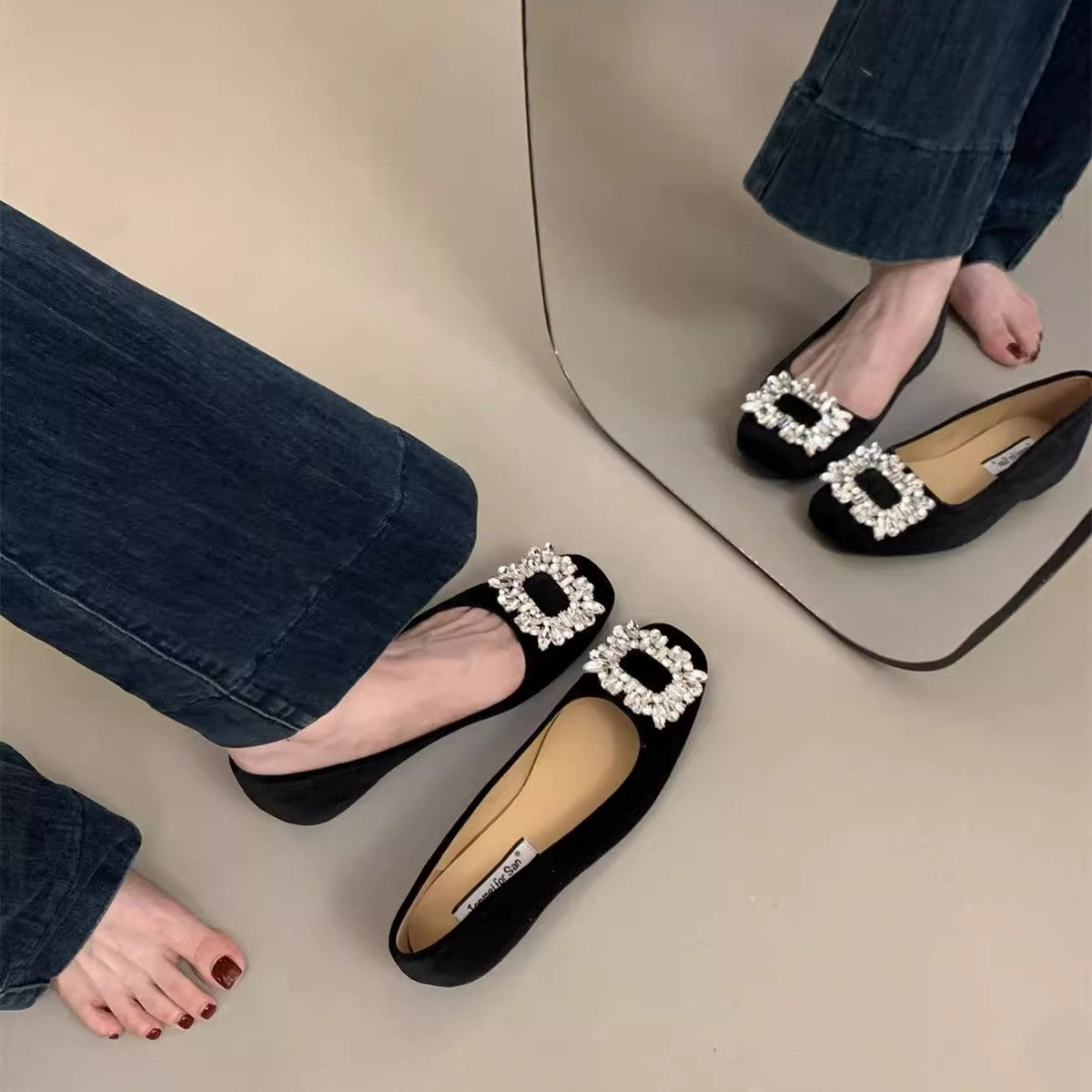 Damen raffinierte Ballerinas mit funkelndem Schmuckdetail und flexiblem Fußbett R&B