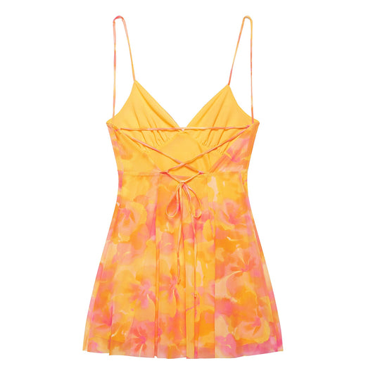 Damen Minikleid mit Floralem Muster und Feinen Spaghettiträgern R&B