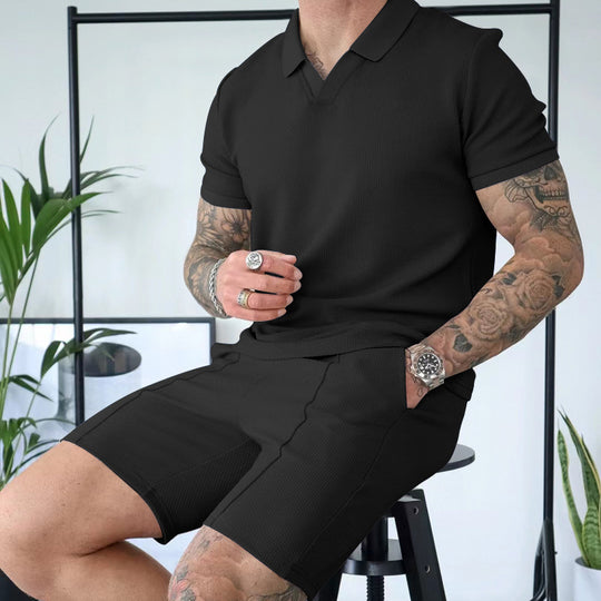 Herren Kurzarm Polohemd mit sportlichem Schnitt und Bundshorts R&B