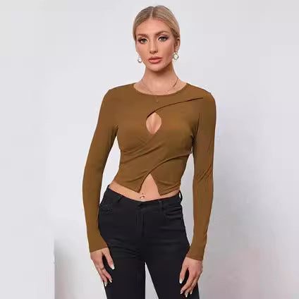 Damen Langarmshirt mit modischem Cut-Out und Raffung R&B
