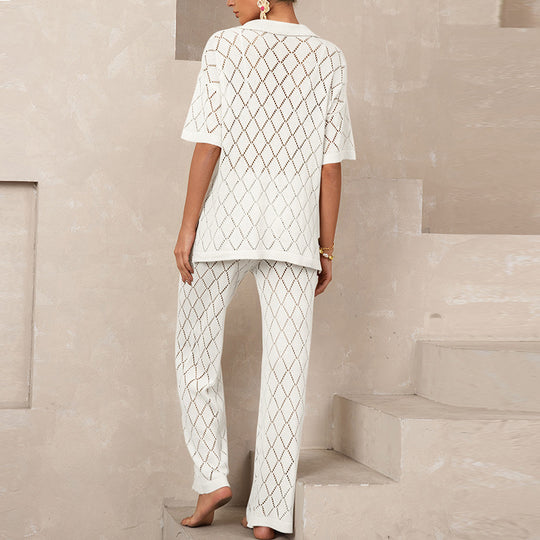 Damen elegantes Strickanzug mit modischem Rautenmuster und lockerer Passform R&B