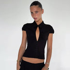 Damen Elegantes tailliertes Blusenshirt mit einem Reißverschluss R&B