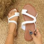 Damen lässige Zehentrenner-Sandalen mit gekreuzten Riemen und komfortablem Fußbett R&B