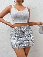 Damen Glitzernder Crop-Top mit schimmernden Pailletten und figurbetontem Schnitt R&B