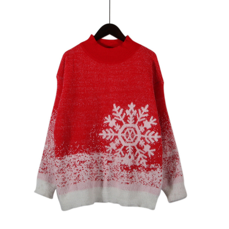 Damen festlicher Strickpullover mit winterlichem Schneeflockenmotiv R&B