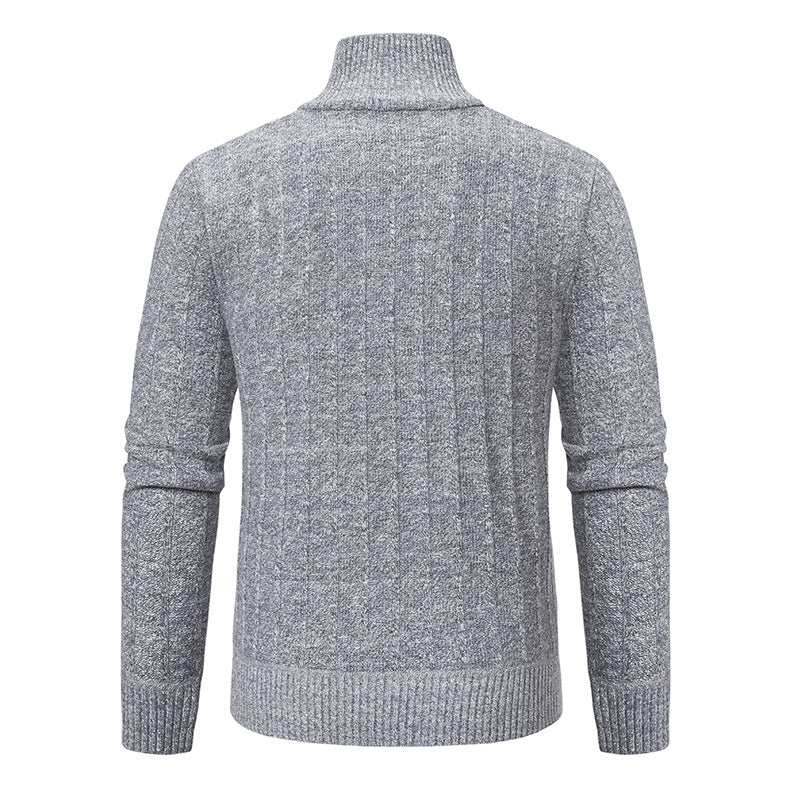 Herren Strickpullover mit hochabschließendem Kragen und Reißverschluss Taschen