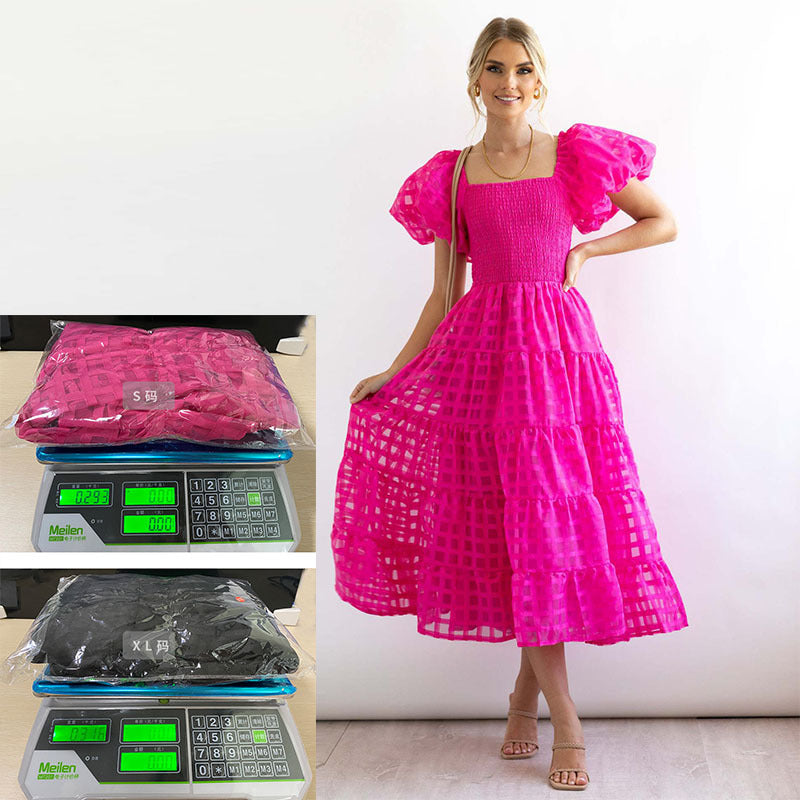 Damen Luftiges Maxikleid mit schwingendem Rock und voluminösen Puffärmeln R&B