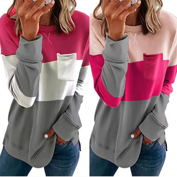 Damen Sportlicher Pullover mit Farbblockdesign und praktischer Brusttasche