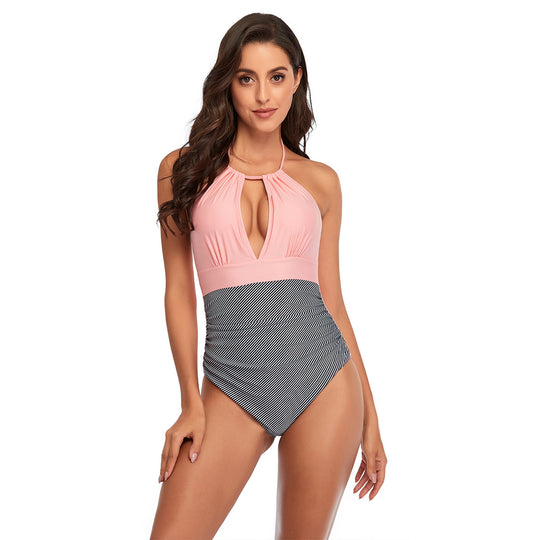 Damen Eleganter Einteiler Badeanzug mit tiefem V-Ausschnitt und geschmeidigem Stoff R&B