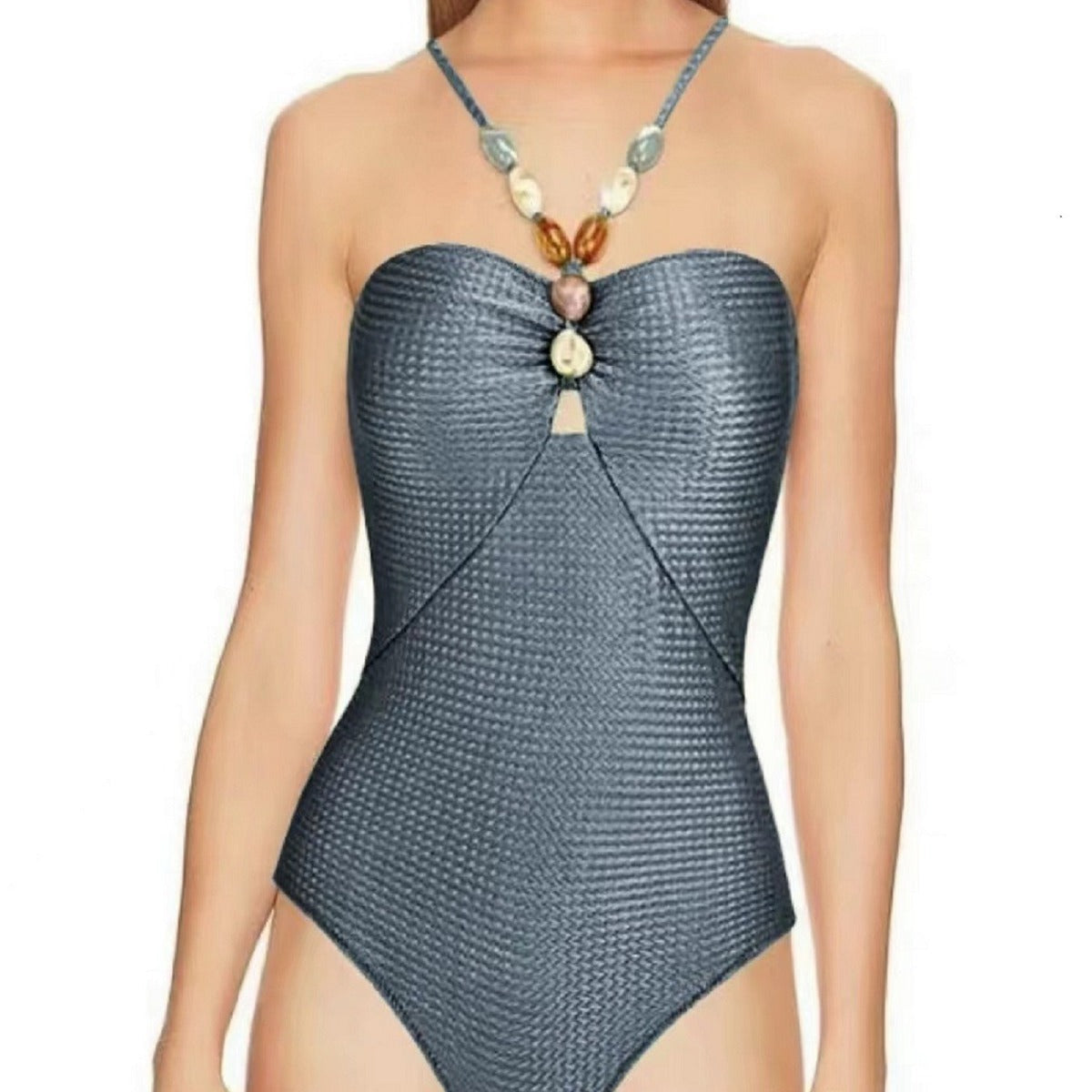 Damen Badeanzug mit elegantem Wickelrock und modischen Schmuckdetails R&B