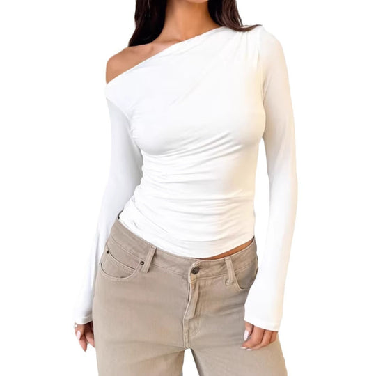 Damen Asymmetrisches Langarmshirt mit elegantem Schnitt und figurformendem Design R&B