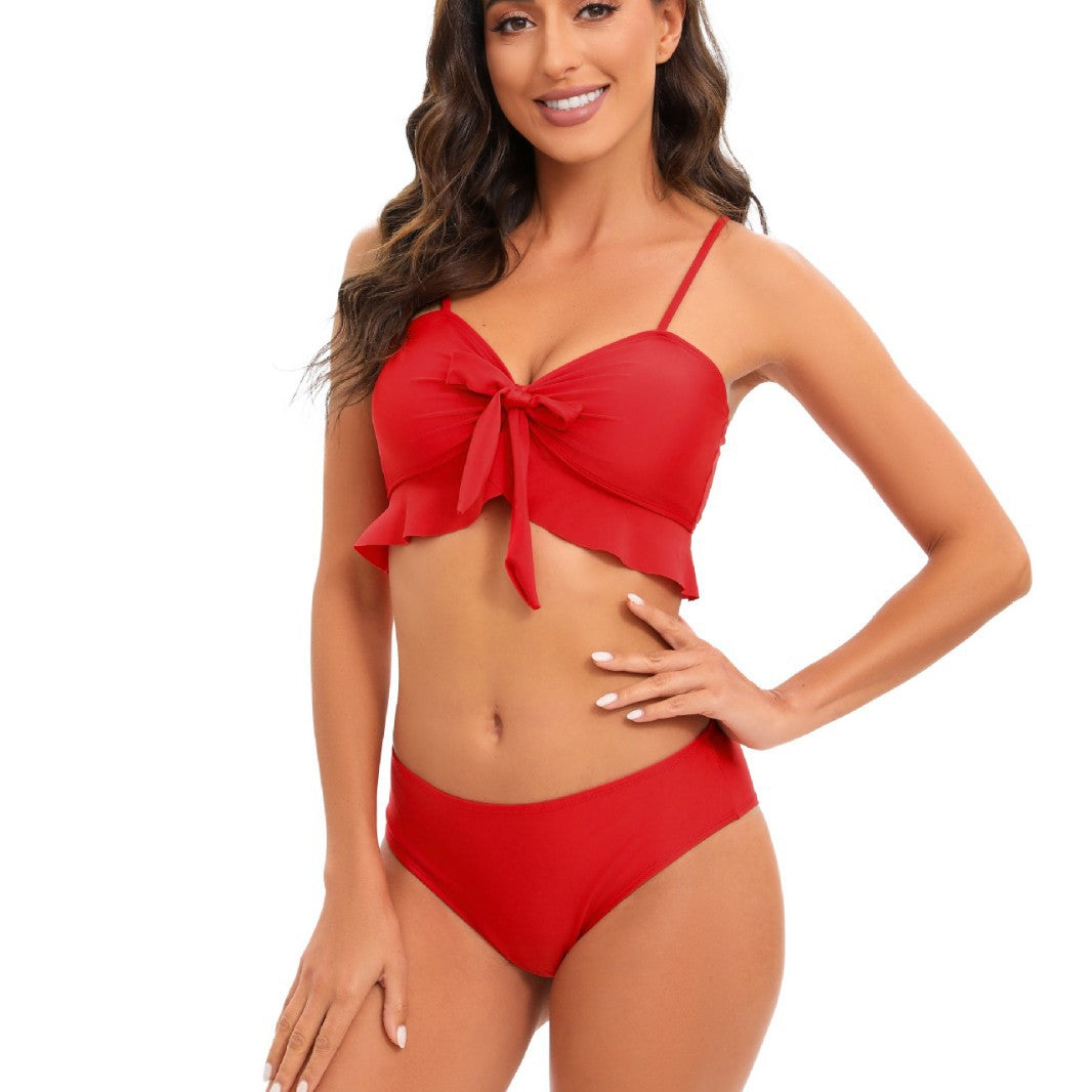 Damen Bikini-Set mit Rüschendetails und hoch taillierten Shorts R&B