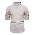 Herren gestreiftes Hemd im modischen Henley-Stil mit Brusttasche und rollbaren Ärmeln