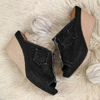 Damen Wedge-Sandalen mit modischem Denim-Design und offener Zehenpartie R&B