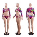 Damen Bikini-Set mit langärmeligen Oberteil und ausgefallenem Muster R&B