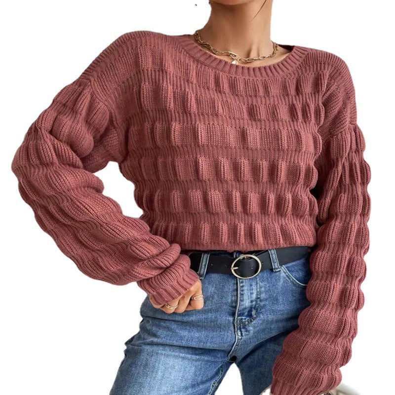 Damen Strickpullover mit modernen Rastermuster R&B