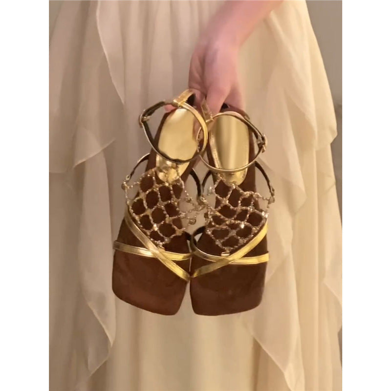 Damen elegante Sandalen mit funkelnden Strassdetails R&B