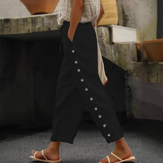 Damen Modische Palazzo-Hose mit Knopfdetails und elastischem Bund R&B