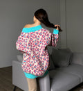 Damen Oversized Pullover mit Schulterdesign und lR&Bhaftem Leopardenmuster R&B