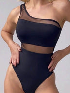 Damen einseitiger Badeanzug mit transparenten Einsätzen R&B