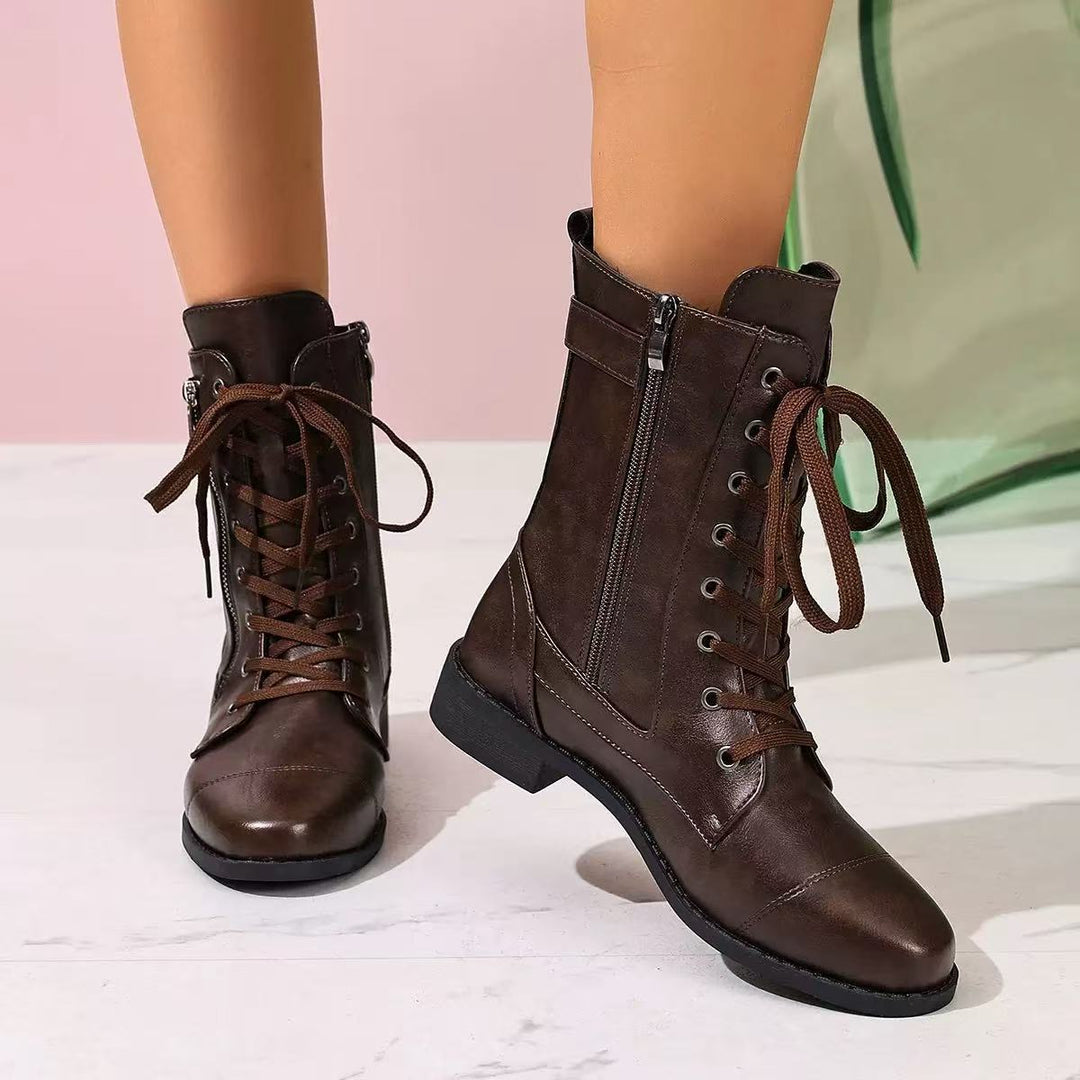 Damen Charmante Schnürstiefel mit modischem Reißverschluss R&B