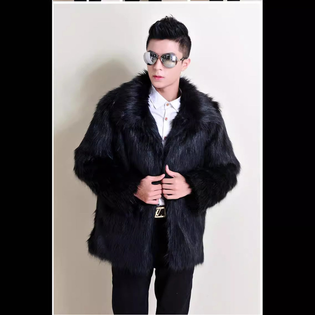 Herren Modische Kunstfelljacke mit klassischem Kragen R&B