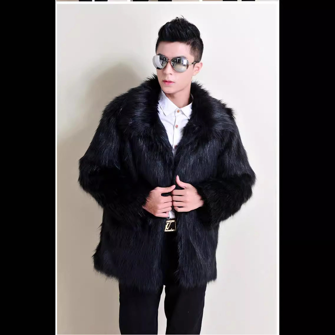 Herren Modische Kunstfelljacke mit klassischem Kragen R&B