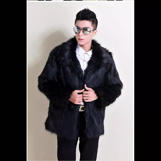Herren Modische Kunstfelljacke mit klassischem Kragen R&B