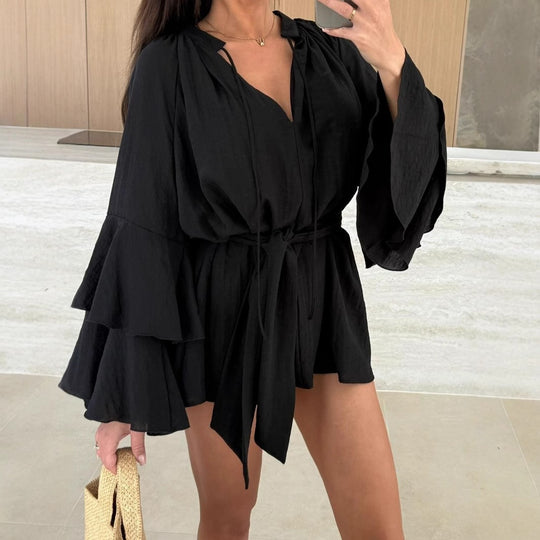 Damen lässiger Kimono mit eleganten Rüschendetails und Taillengürtel R&B