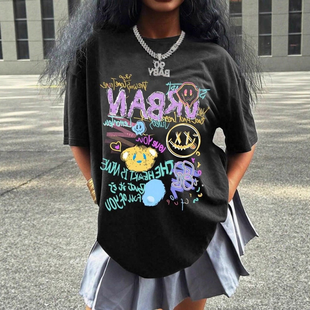 Damen oversized Grafik-T-Shirt mit urbanem Design R&B