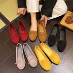 Damen Casual Wildleder Mokassin Ballerinas mit Dekorativer Schleife R&B