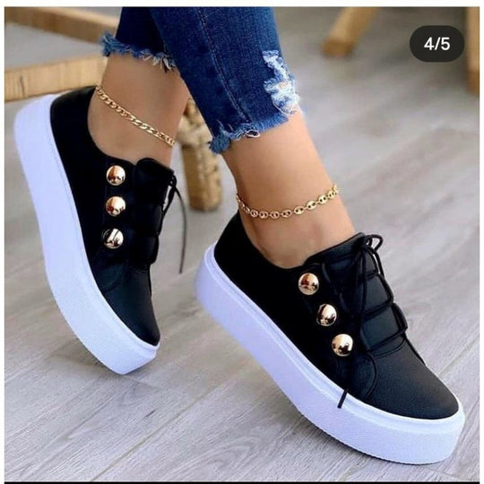 Damen Modische Plateau-Sneakers mit stilvollem Schnürsystem und Glanz-Akzenten R&B