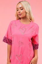Damen Freizeitoberteil mit glitzernden Details und herzförmigem Aufdruck R&B