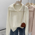 Damen Strickpullover mit Kragen und Knopfleiste