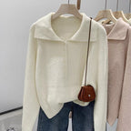 Damen Strickpullover mit Kragen und Knopfleiste