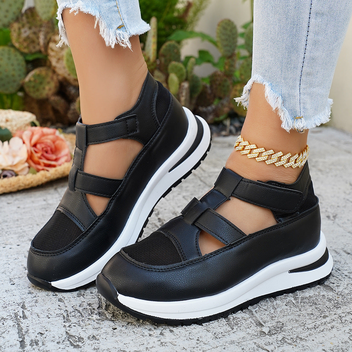 Damen Bequeme und atmungsaktive Sneakers mit Klettverschluss