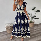 Damen Maxikleid mit eleganter Stickerei und Rüschendetails R&B