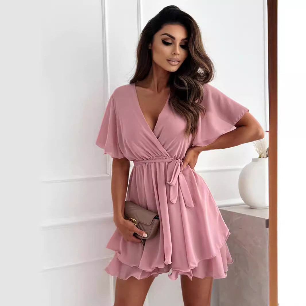 R&B | Kurzes Rüschensaum Damen-Minikleid