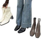 Damen Trendige Ankle Boots mit hohem Blockabsatz und edler Lederoberfläche R&B